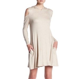 ELAN Cold Shoulder Oatmeal Hoodie Dress